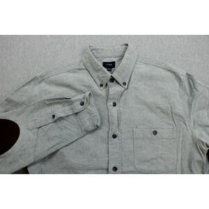 J Crew Shirt Mens Medium Gray 100% Cotton Elbow Patch Pocket Button Down